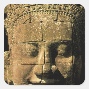 Asia, Cambodia, Siem Reap. Angkor Thom, heads of 2 Square Sticker