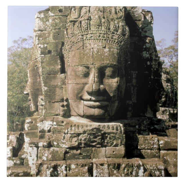 Asia, Cambodia, Siem Reap. Angkor Thom, heads of Ceramic Tile (Front)