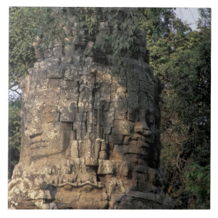 Asia, Cambodia, Siem Reap. Huge stone sculptures Ceramic Tile