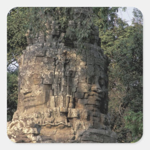 Asia, Cambodia, Siem Reap. Huge stone sculptures Square Sticker