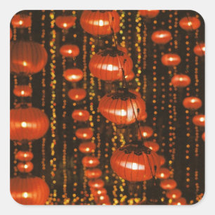 Asia, China, Beijing. Red Chinese lanterns, Square Sticker