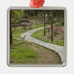 Asia, China, Beijing. Spring blossoms along Metal Tree Decoration
