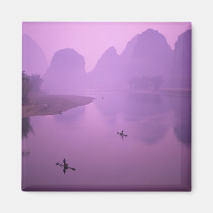 Asia, China, Guanxi, Yangshou. Fishermen on raft Magnet