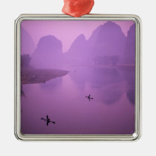 Asia, China, Guanxi, Yangshou. Fishermen on raft Metal Ornament