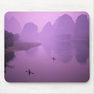 Asia, China, Guanxi, Yangshou. Fishermen on raft Mouse Pad