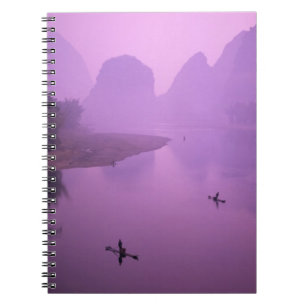 Asia, China, Guanxi, Yangshou. Fishermen on raft Notebook