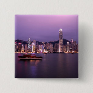Asia, China, Hong Kong, city skyline and 15 Cm Square Badge