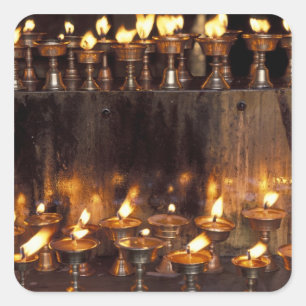Asia, China, Tibet, Lhasa. Prayer flames, Square Sticker