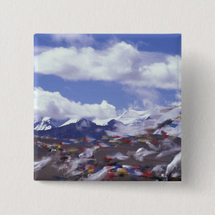 Asia, China, Tibet, Tangla Pass. Prayer flags, 15 Cm Square Badge