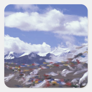 Asia, China, Tibet, Tangla Pass. Prayer flags, Square Sticker