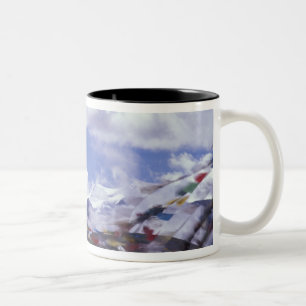 Asia, China, Tibet, Tangla Pass. Prayer flags, Two-Tone Coffee Mug