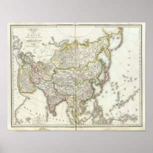 Asia Engraved Map Poster