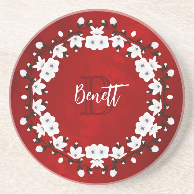 Asia Floral Red And White  Coaster (Front)
