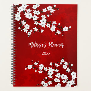 Asia Floral White Cherry Blossom Red Planner