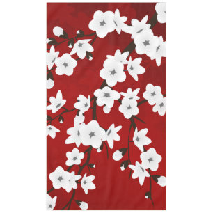 Asia Floral White Cherry Blossom Red Tablecloth