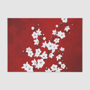 Asia Floral White Cherry Blossom Red Tissue Paper