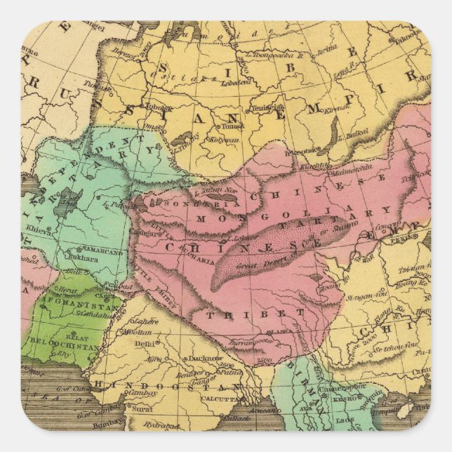 Asia Hand Coloured Atlas Map 2 Square Sticker (Front)