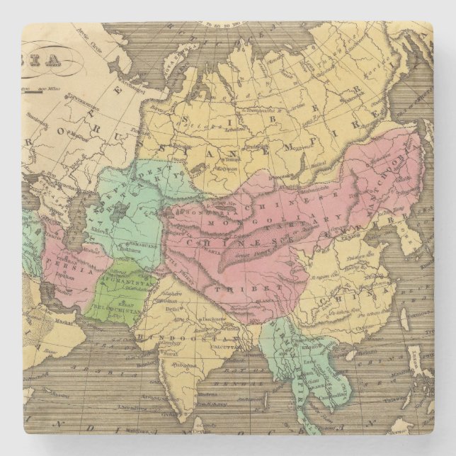 Asia Hand Coloured Atlas Map 2 Stone Coaster (Front)