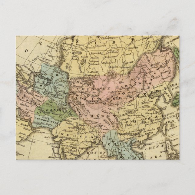 Asia Hand Coloured Atlas Map Postcard (Front)