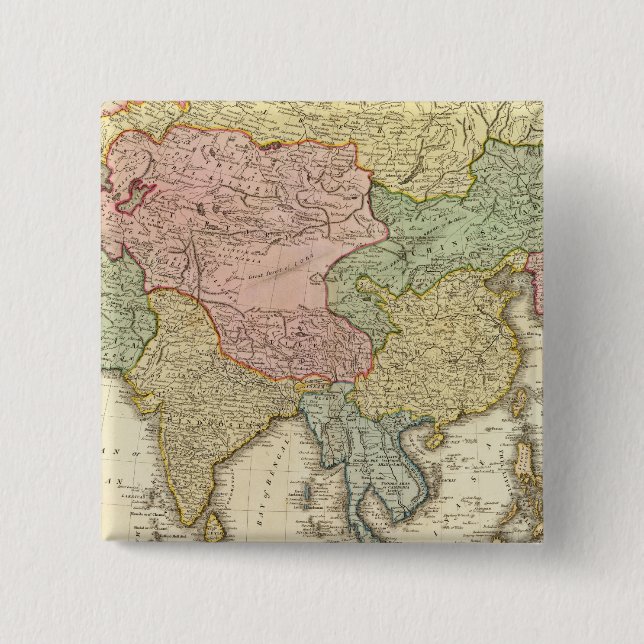 Asia Hand Coloured Map 15 Cm Square Badge (Front)