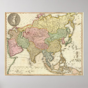 Asia Hand Coloured Map Poster