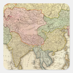 Asia Hand Coloured Map Square Sticker