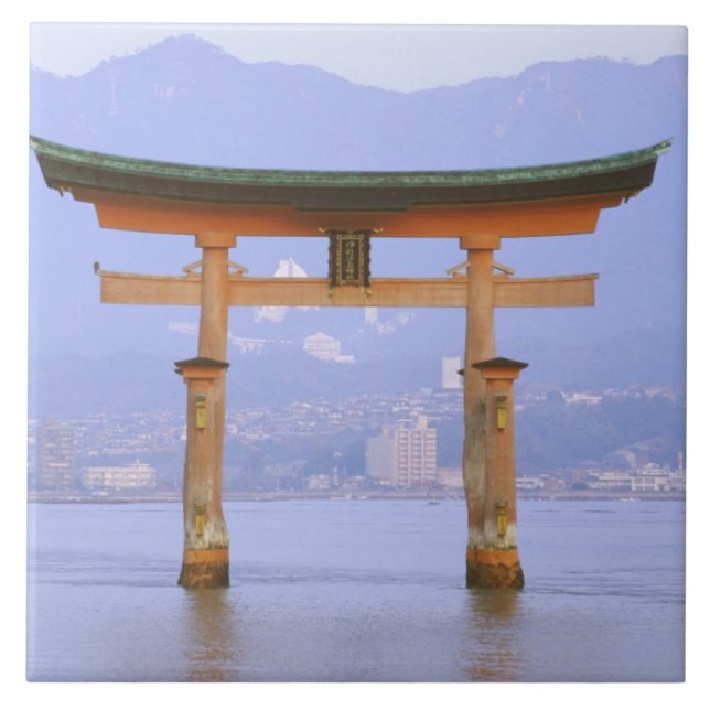 Asia, Japan, Hiroshima. Mivaiima. Torii Gate Ceramic Tile (Front)