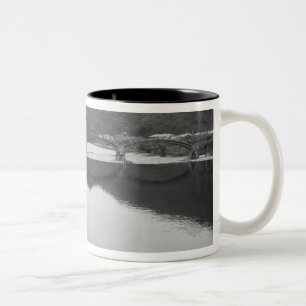 Asia, Japan, Iwakuni. Fishermen and historic Two-Tone Coffee Mug