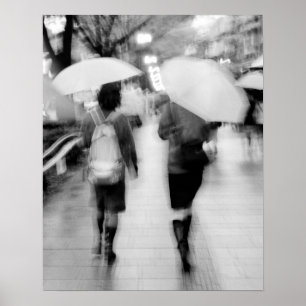 Asia, Japan, Tokyo. Young women and umbrellas. Poster