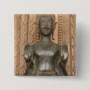 Asia, Laos, Vientiane, Bronze Buddha at Hawn 15 Cm Square Badge