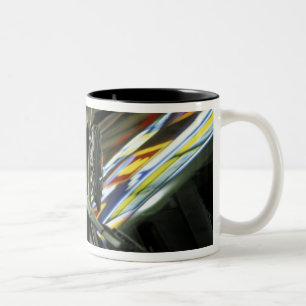 Asia, Malaysia, Melaka. Neon reflections in car Two-Tone Coffee Mug