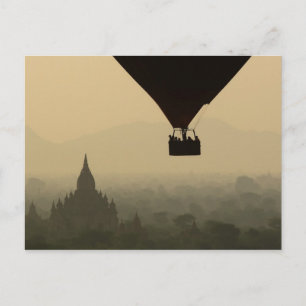 Asia, Myanmar, Bagan, balloon over temples of Postcard