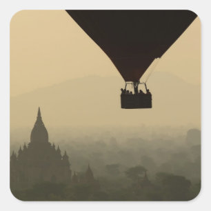 Asia, Myanmar, Bagan, balloon over temples of Square Sticker