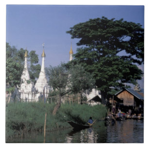 Asia, Myanmar, Inle Lake. A floating market. Ceramic Tile