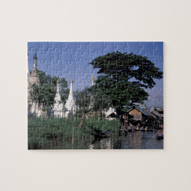 Asia, Myanmar, Inle Lake. A floating market. Jigsaw Puzzle (Horizontal)