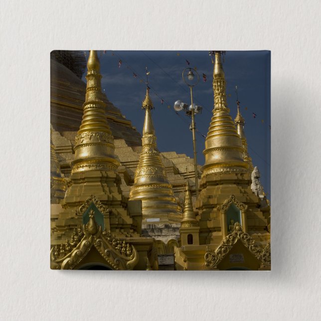 Asia, Myanmar, Yangon. Golden stupa of Shwedagon 15 Cm Square Badge (Front)