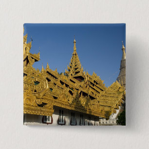 Asia, Myanmar, Yangon. Golden stupa of Shwedagon 2 15 Cm Square Badge