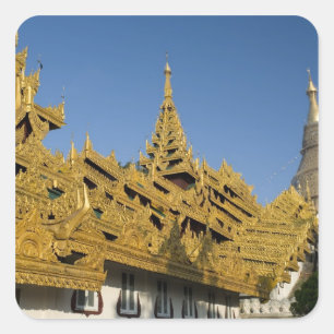 Asia, Myanmar, Yangon. Golden stupa of Shwedagon 2 Square Sticker