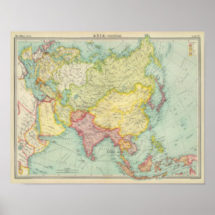 Asia political atlas map poster