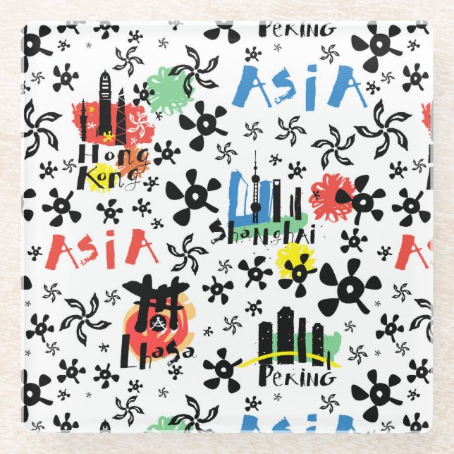 Asia | Symbols Pattern Glass Coaster (Front)