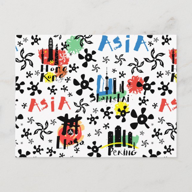Asia | Symbols Pattern Postcard (Front)