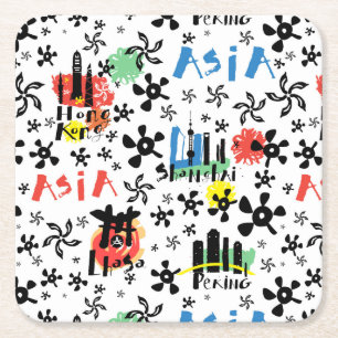 Asia   Symbols Pattern Square Paper Coaster