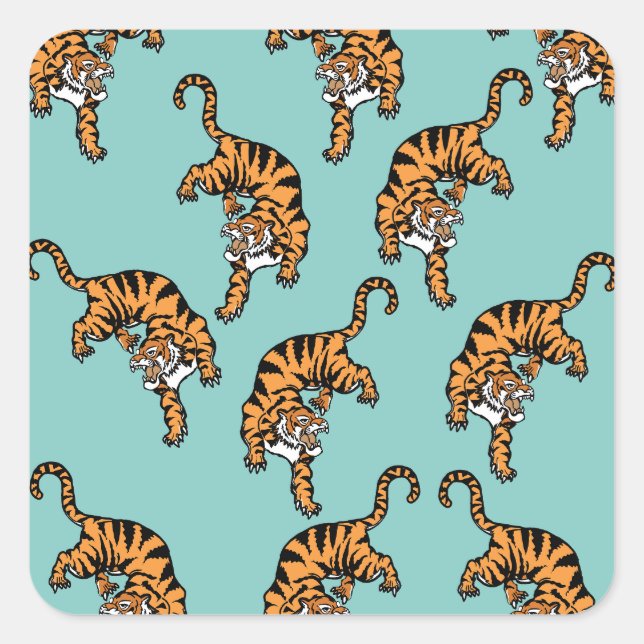 Asia Tiger Pattern Square Sticker (Front)