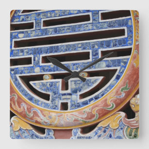 Asia, Vietnam. Decorated window Square Wall Clock