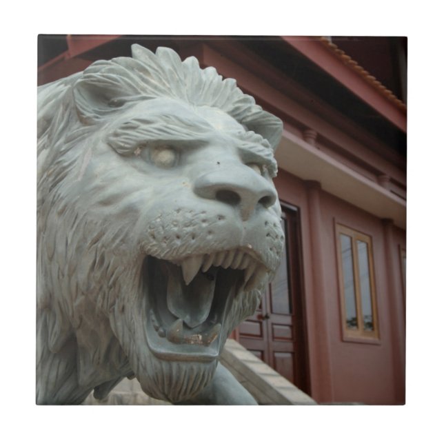 Asia, Vietnam. Lion sculpture at Chau Doc Tile (Front)