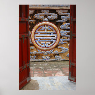 Asia, Vietnam. Ornate wall at the Citadel Poster