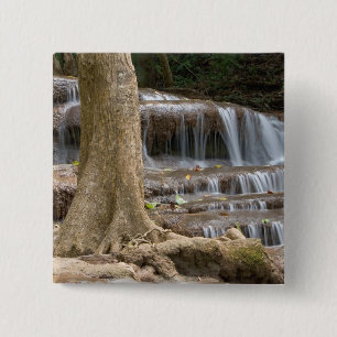 Asia, Waterfall on the border between Thailand 15 Cm Square Badge