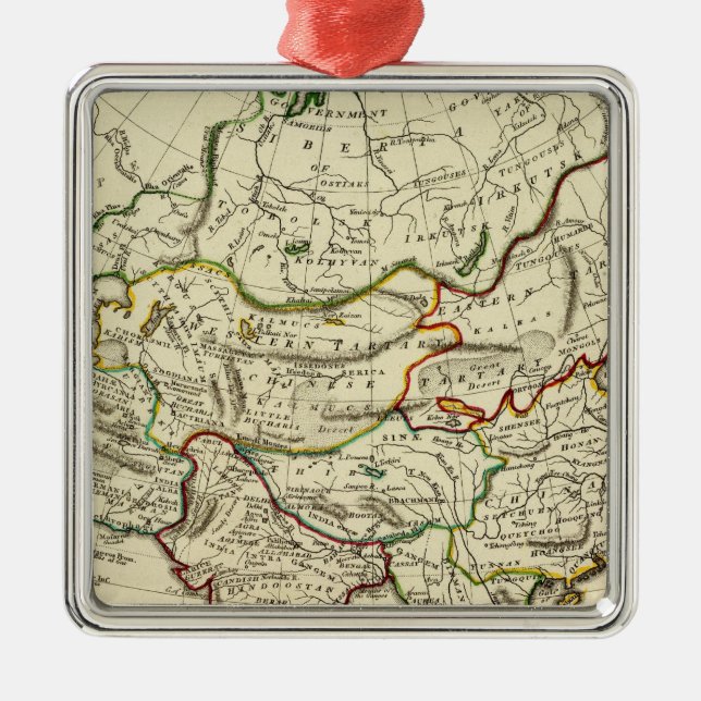 Asia with boundaries outlined metal tree decoration (Front)