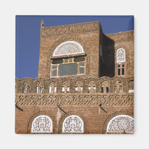 Asia, Yemen, Sana'a. Yemeni architecture detail. Magnet