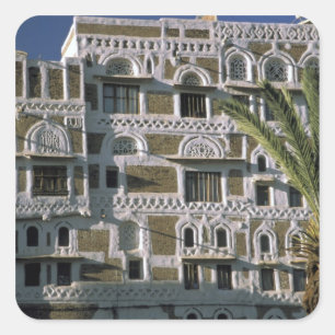 Asia, Yemen, Sana'a. Yemeni house. Square Sticker